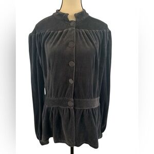 Sisley Charcoal Gray Velvet Button-Up Top